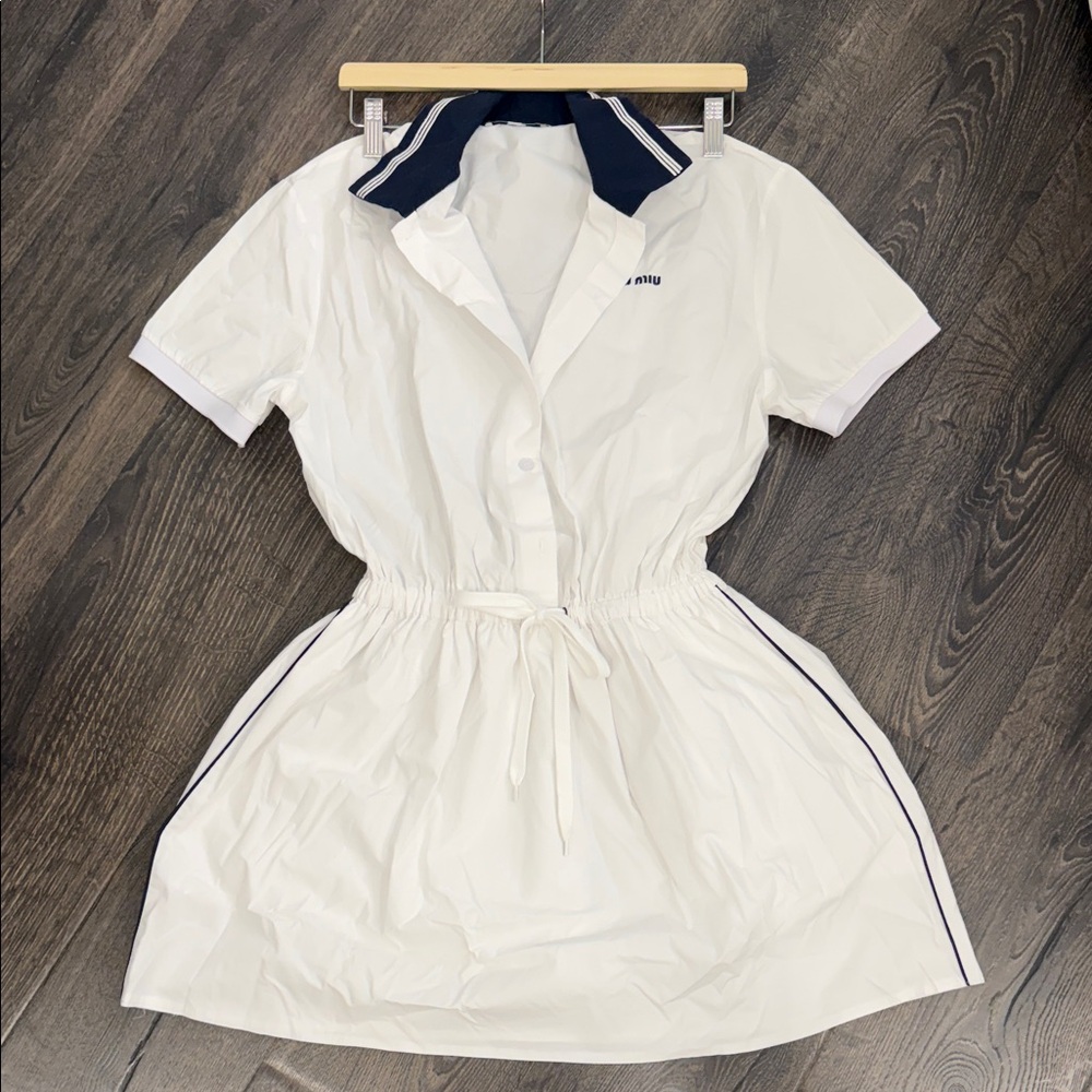 White Polo Dress with Navy Trim